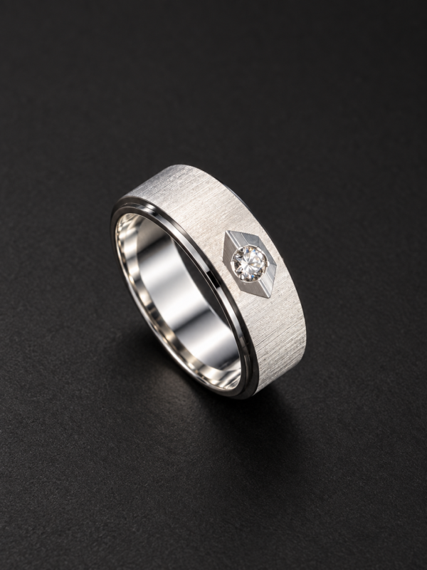 Men's Palladium Ring — Hexagon Bezel, Solitaire Diamond