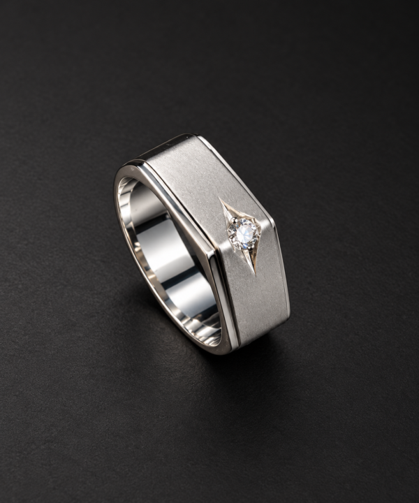 Men's Palladium Ring — Kite Bezel, Solitaire Diamond