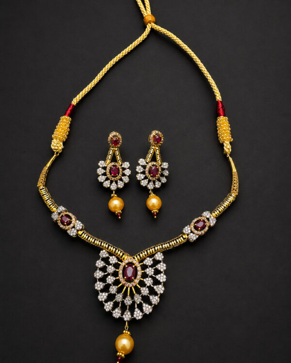 Gold Necklace Set — Ruby Sunburst Pearl Drop