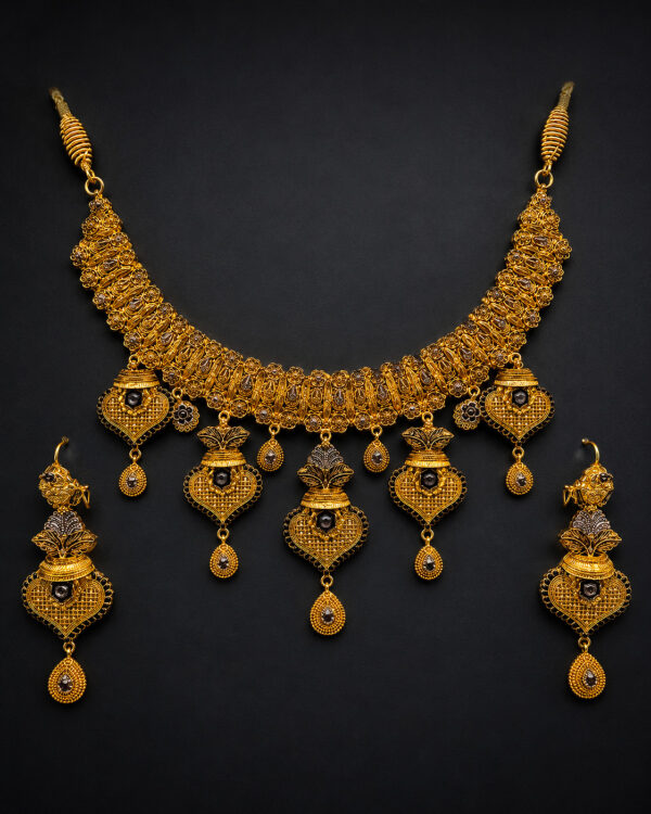Gold Heart-Motif Necklace Set — Antique Fringe Drop