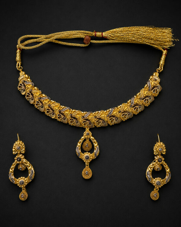 Gold Swirl Leaf Necklace Set — Open Loop Pendant