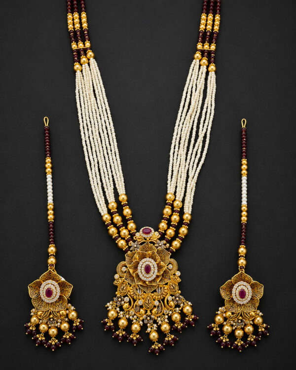 Gold Rani Haar Necklace Set — Ruby Floral Pendant