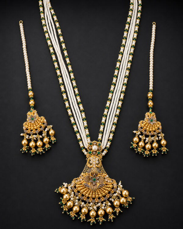 Gold Rani Haar Necklace Set — Emerald Fan Pendant