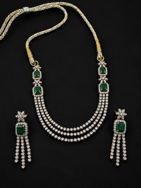 Gold Multi-Strand Necklace Set — Emerald Cluster Drop