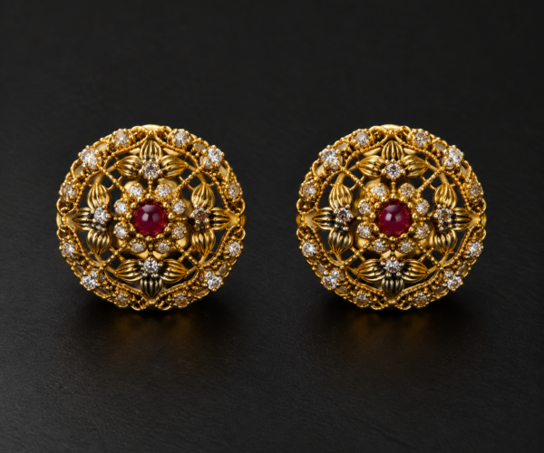 Ruby Filigree Lattice Dome Earrings