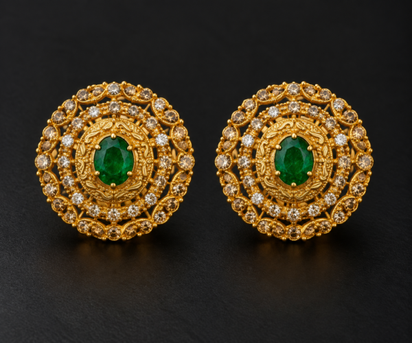 Emerald Regal Scroll Dome Earrings