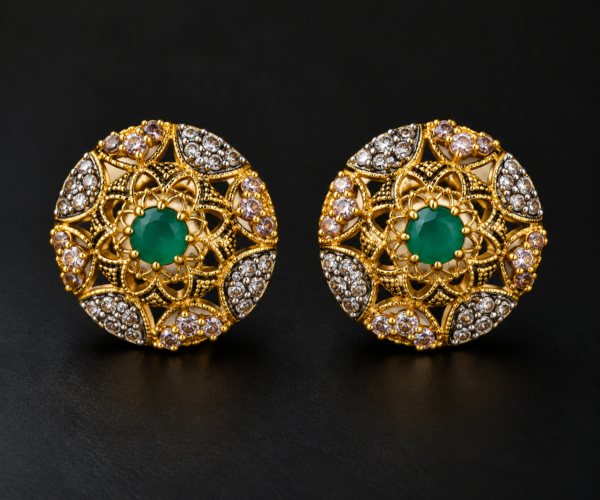 Emerald Star Flower Dome Earrings