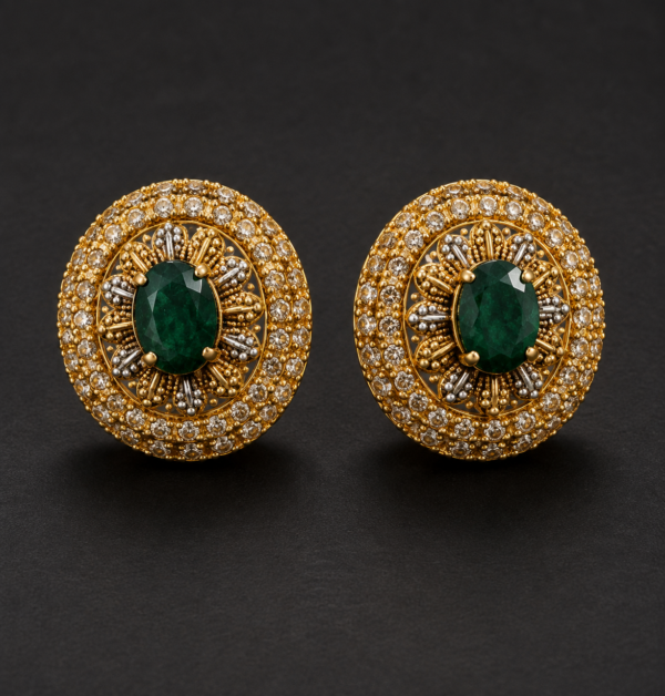 Emerald Sunburst Filigree Statement Earrings