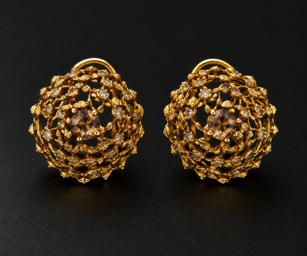 Golden Lattice Champagne Dome Earrings